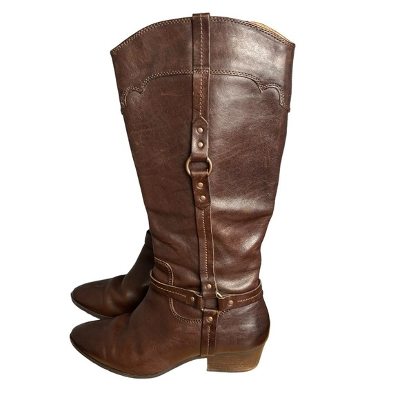 Sofft Shoes - Söfft Brown Leather Tall Riding Boots Sz 9.5W – Side Buckle Detail Western Style
